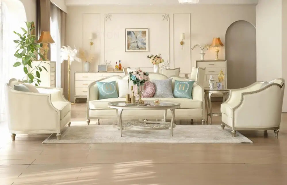 American Luxury Leather Living Room Sofa Light 123-Space L-Shape Combination Home Villa Boucle Fabric Furniture