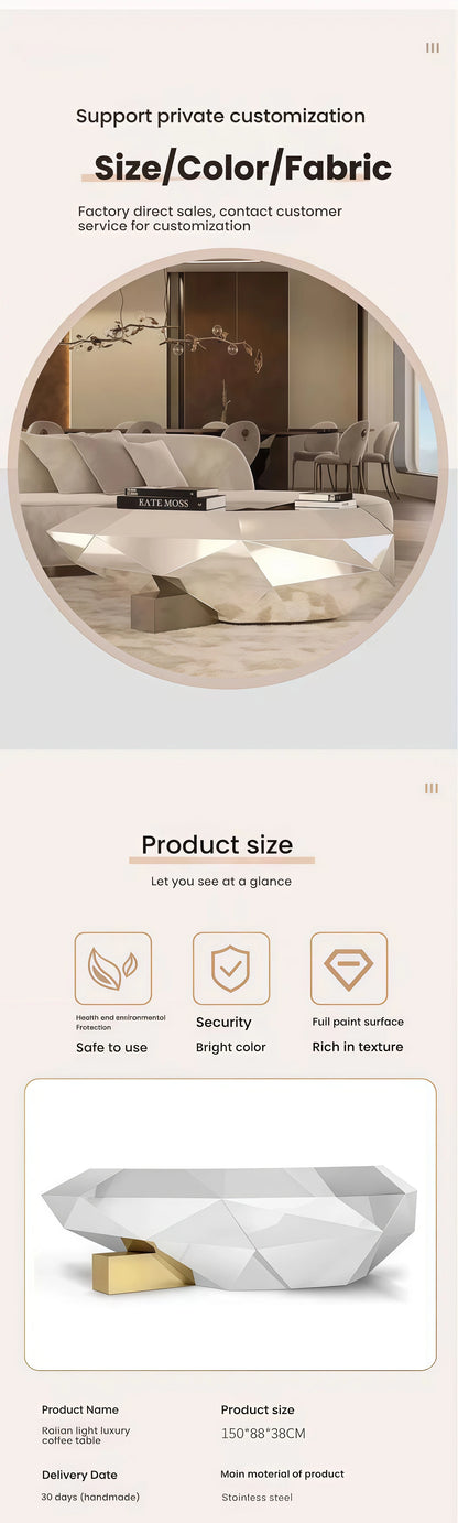 High-end art diamond-shaped coffee table post-modern stainless steel luxury living room furniture