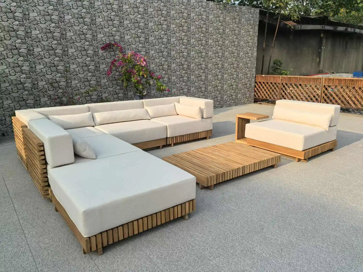 Deluxe Teak Outdoor Garden Sofa Set Aluminum Terrace Furniture Villa Resort Balcony Use