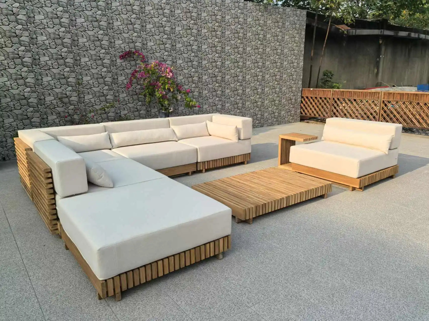 Deluxe Teak Outdoor Garden Sofa Set Aluminum Terrace Furniture Villa Resort Balcony Use
