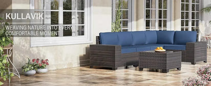 YND6-WQQkulavik 6PCs outdoor furniture set PE Wicker rattan sectional sofa patio conversation sets. navy blue