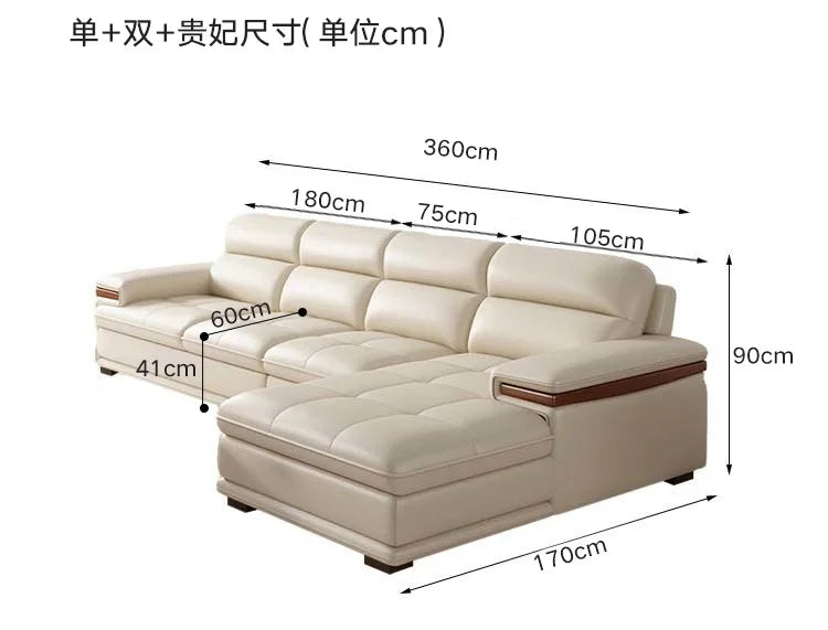 Leather sofa modern simple living room size apartment concubine solid wood combination imported first-layer cowhide sofa