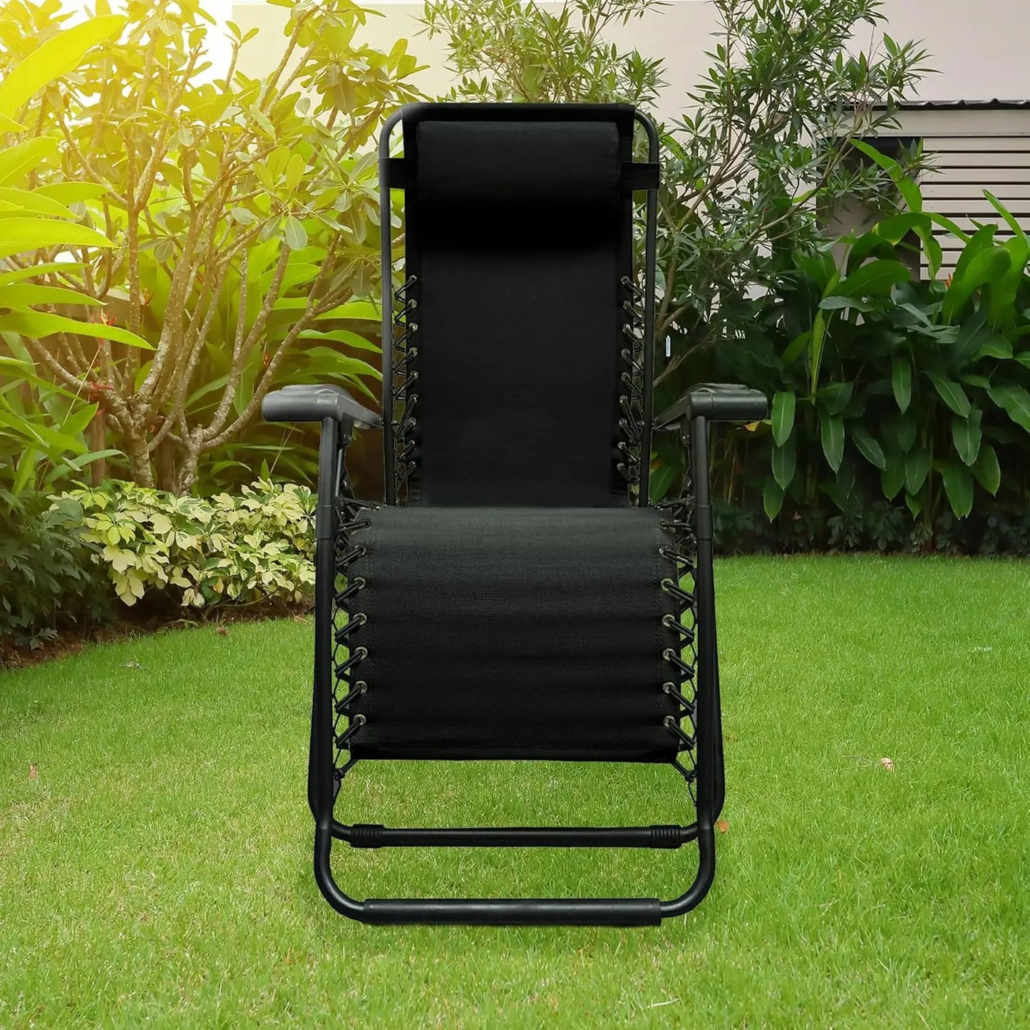 Portable Zero Gravity Folding Recliner Chair for Outdoor Camping Pool Patio with Adjustable Headrest, Black