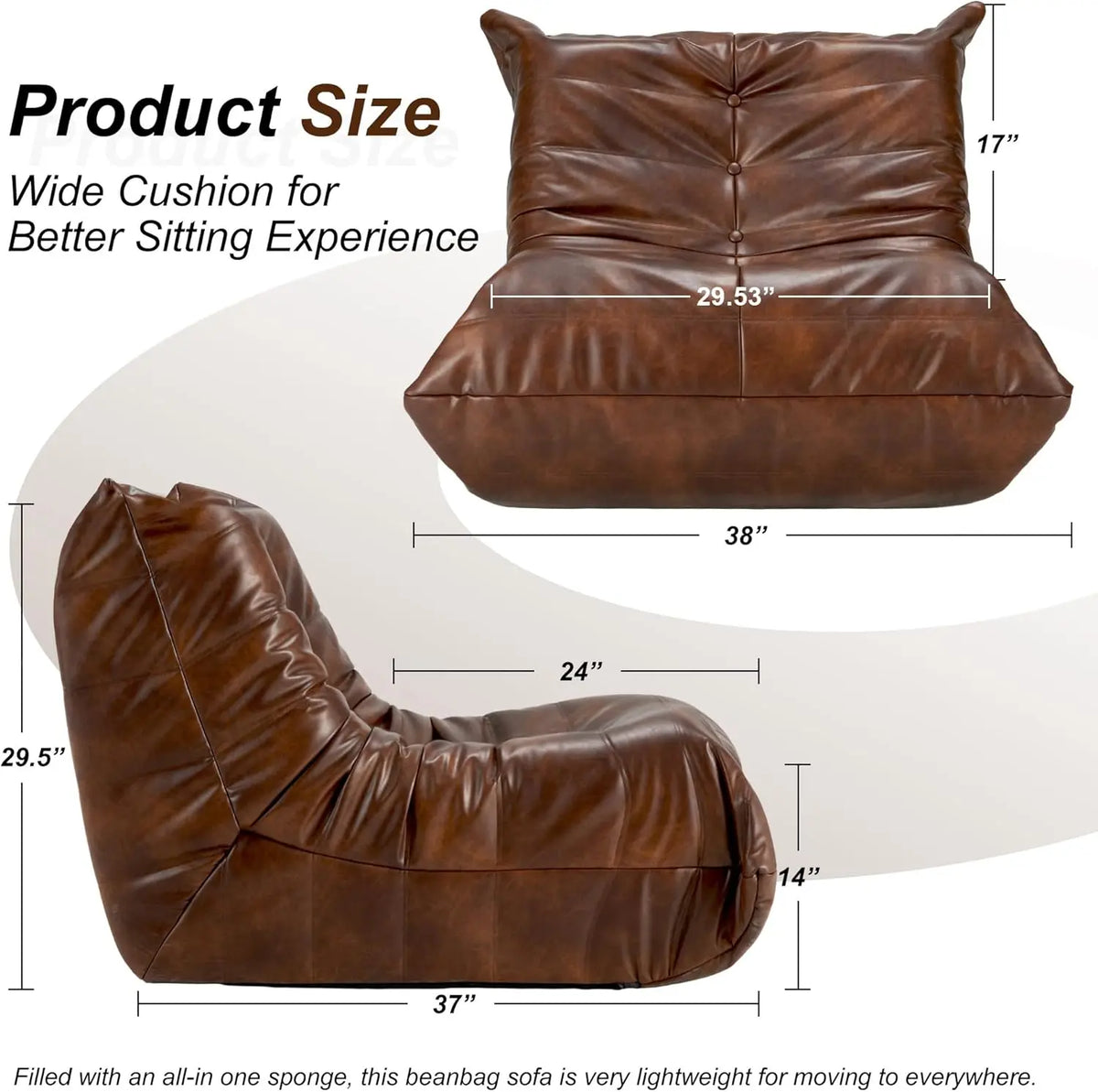 living room sofas, Bean Bag Chair Lazy Floor Sofa, Memory Foam Fireside Sofa for Adults, Big Beanbag Faux Leather Armless Chair