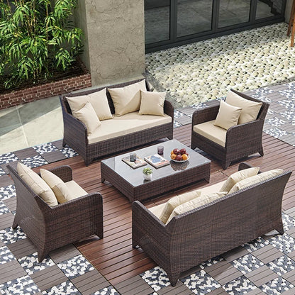 Outdoor Combination Garden Sofas Modern Courtyard Nordic Villa Garden Sofas Open-air Plastic Rattan Furniture Sofá Jardín MHHYSF