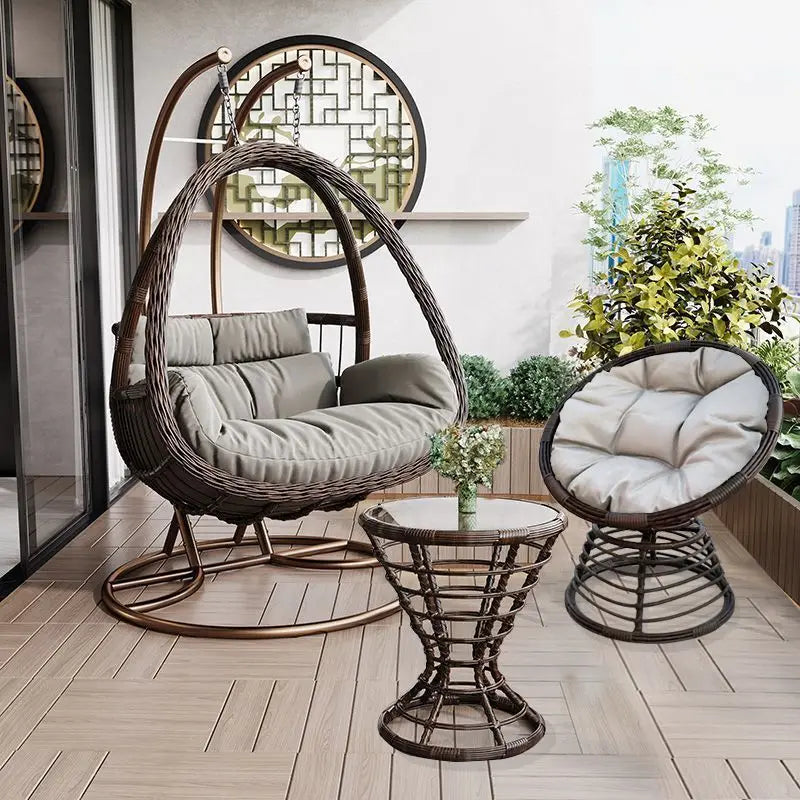 Egg Outdoor Rattan Swing Pod Garden Double Seater Patio Price Round Basket Indoor Hot Sell Wicker Shaped Swinging Hanging Chair
