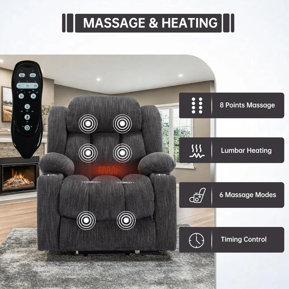 Power Lift Chair with Full-Body Massage and Heat, Electric Recliner Chairs for Adults, Remote Control, Standing Assistance, USB