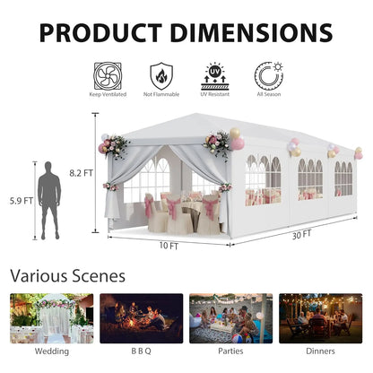 10x30 Party Tent Outdoor Canopy Tents for Parties with 8 Removable Sidewalls Heavy Duty Waterproof Gazebo Shelter, Customized