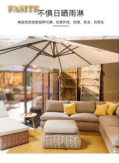 Outdoor rattan woven sofa, balcony, courtyard sofa, coffee table, outdoor rattan woven furniture