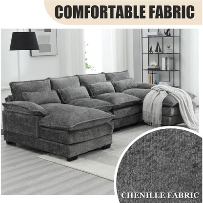 110'' U-Shaped Sectional Couch, Modern Chenille Extra Large Modular Sofa with 4 Cushions, Memory Foam Funiture Set