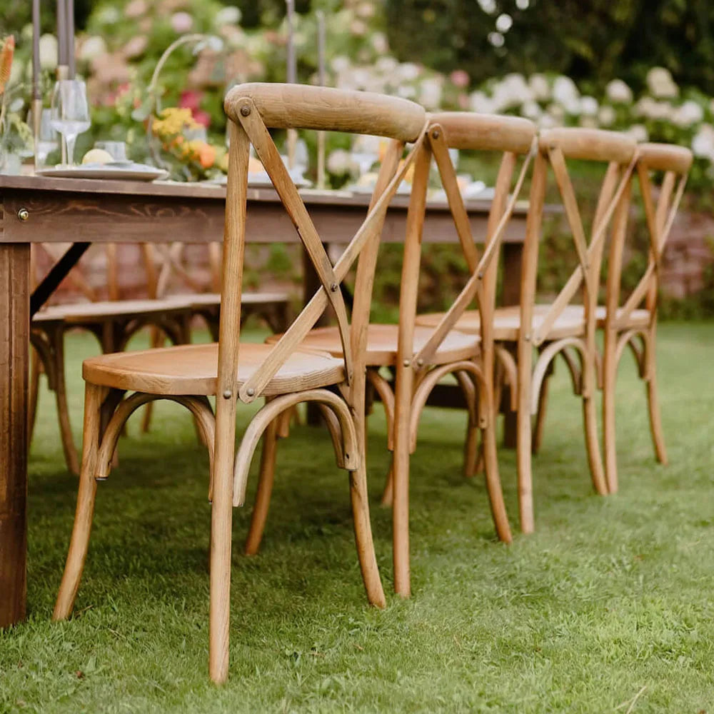 Stackable Natural Wood Grain Cross Back Chair for Outdoor Events Party Wedding