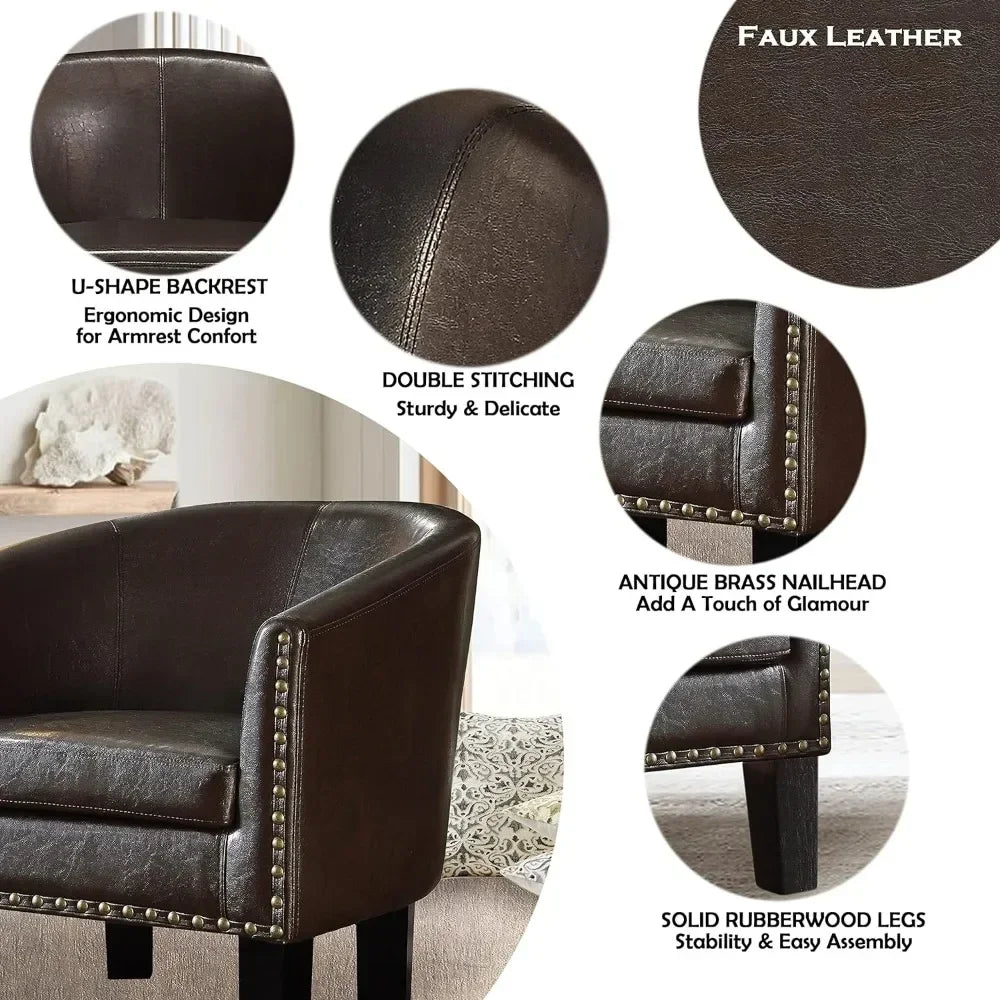 -Living Room Chairs Relaxing Chair Chaise Longisers Dark Brown Faux Leather Upholstery Chairs Club Style Armchairs Furniture Hom