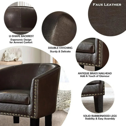 -Living Room Chairs Relaxing Chair Chaise Longisers Dark Brown Faux Leather Upholstery Chairs Club Style Armchairs Furniture Hom