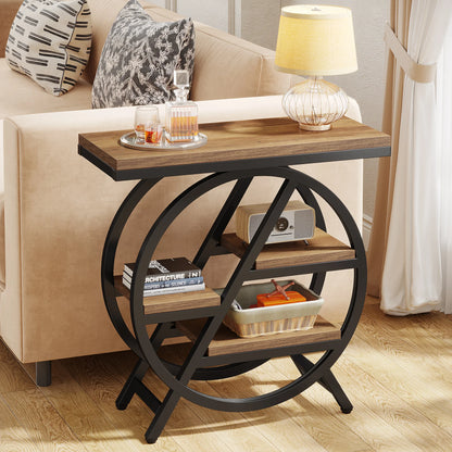 Tribesigns End Table for Living Room, 3-Tier Narrow Side Table with Storage, Wood Sofa Side Table with Geometric Metal Frame