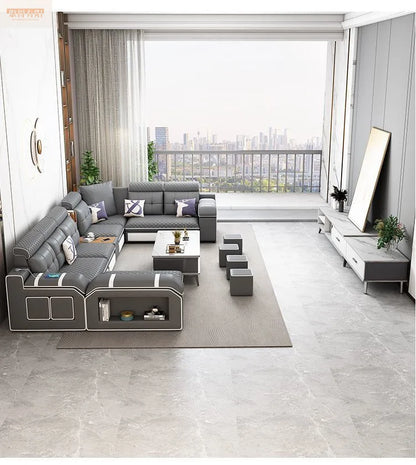 Modern leave-in multi-functional sofa, simple size, detachable and washable fabric sofa combination U-shaped sofa living room