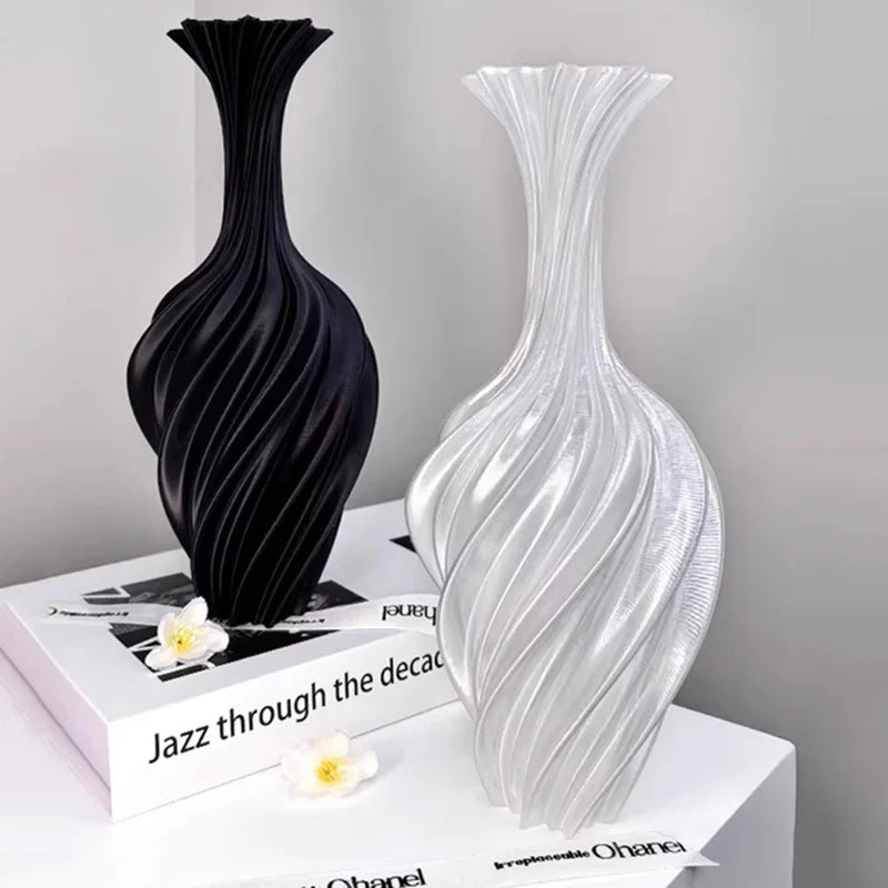Modern Style Vase Room Decoration Plastic Flower Vase Wihte Black Flower Bottle Aesthetic Floral Arrangement Display Vase
