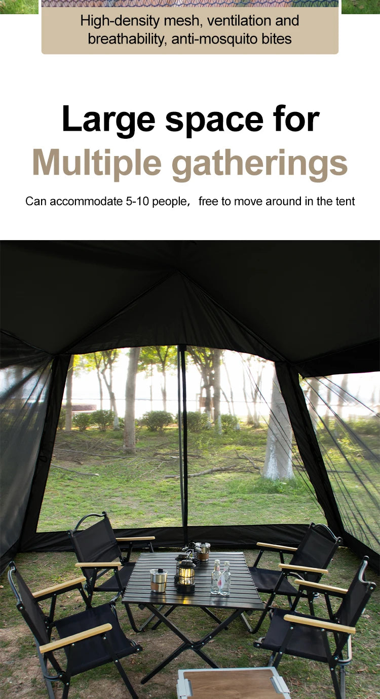 Large Camping Tent, 210D Waterproof Sun Protection, Portable Folding Anti-Mosquito Family Tent for Outdoor Beach Park