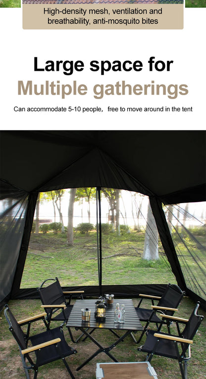 Large Camping Tent, 210D Waterproof Sun Protection, Portable Folding Anti-Mosquito Family Tent for Outdoor Beach Park