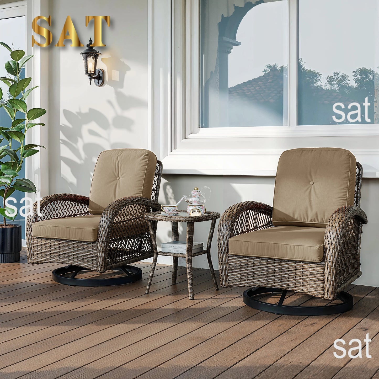 Pieces Patio Furniture Set, Patio Bistro Set, Outdoor Rotating Rocking Chair Set, Cozy and Padded Cushions Alleiwe