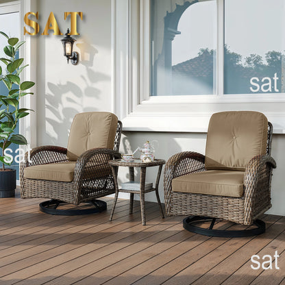 Pieces Patio Furniture Set, Patio Bistro Set, Outdoor Rotating Rocking Chair Set, Cozy and Padded Cushions Alleiwe