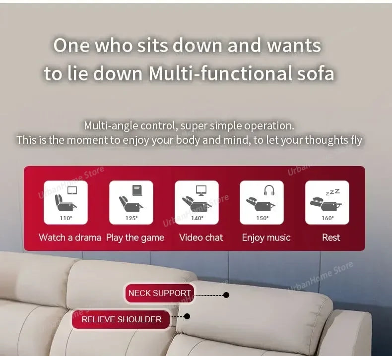 L-shaped Living Room Sofa Leather Electric Recliner Sofa Multi-functional Sofa Bed Folding Small Furniture with Storage Space