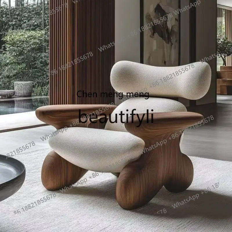 New medieval light luxury solid wood sofa chair designer home balcony living room model room creative sofa chair