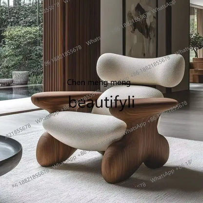 New medieval light luxury solid wood sofa chair designer home balcony living room model room creative sofa chair