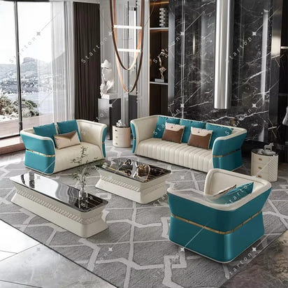 Modern Luxury Indoor Synthetic Leather Sofa Set 2025 Designs Stainless Steel Wood for Living Room Furniture for Hotels
