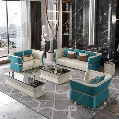 Modern Luxury Indoor Synthetic Leather Sofa Set 2025 Designs Stainless Steel Wood for Living Room Furniture for Hotels