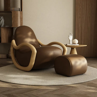 Cream wind solid wood rocking chair technical cloth household balcony Chinese lazy sofa  FT