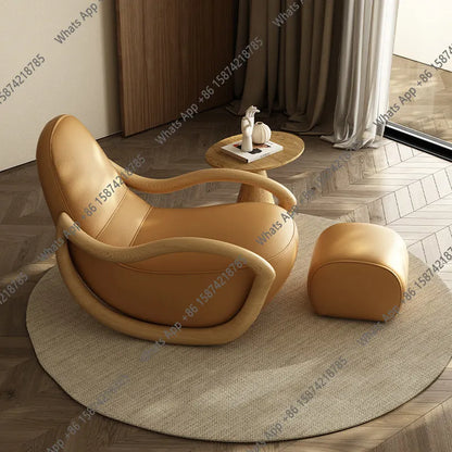 Cream wind solid wood rocking chair technical cloth household balcony Chinese lazy sofa  FT