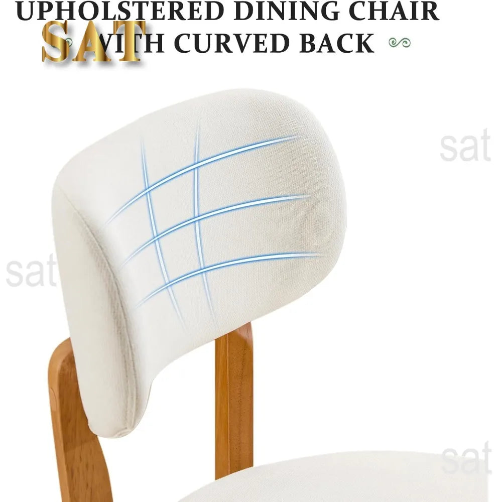 Oak Wooden Dining Chairs Set of 4, Mid-Century Modern Linen Upholstered Kitchen Chair with Solid Wood