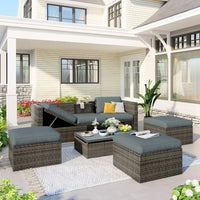 y 5-Piece Patio Furniture Sets with Adustable Backrest, Ottomans and Lift Top Coffee Table, All Weather Waterproof Wicker