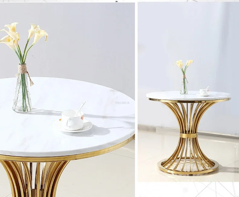 Nordic Minimalist Marble Coffee Tables Light Luxury Living Room Side Table Golden Iron Round Coffee Table Modern Home Furniture