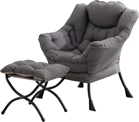 lazy chair with ottoman, modern large accent lounge chair, leisure sofa armchair with ottoman, reading chair with footrest for