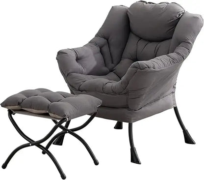 lazy chair with ottoman, modern large accent lounge chair, leisure sofa armchair with ottoman, reading chair with footrest for