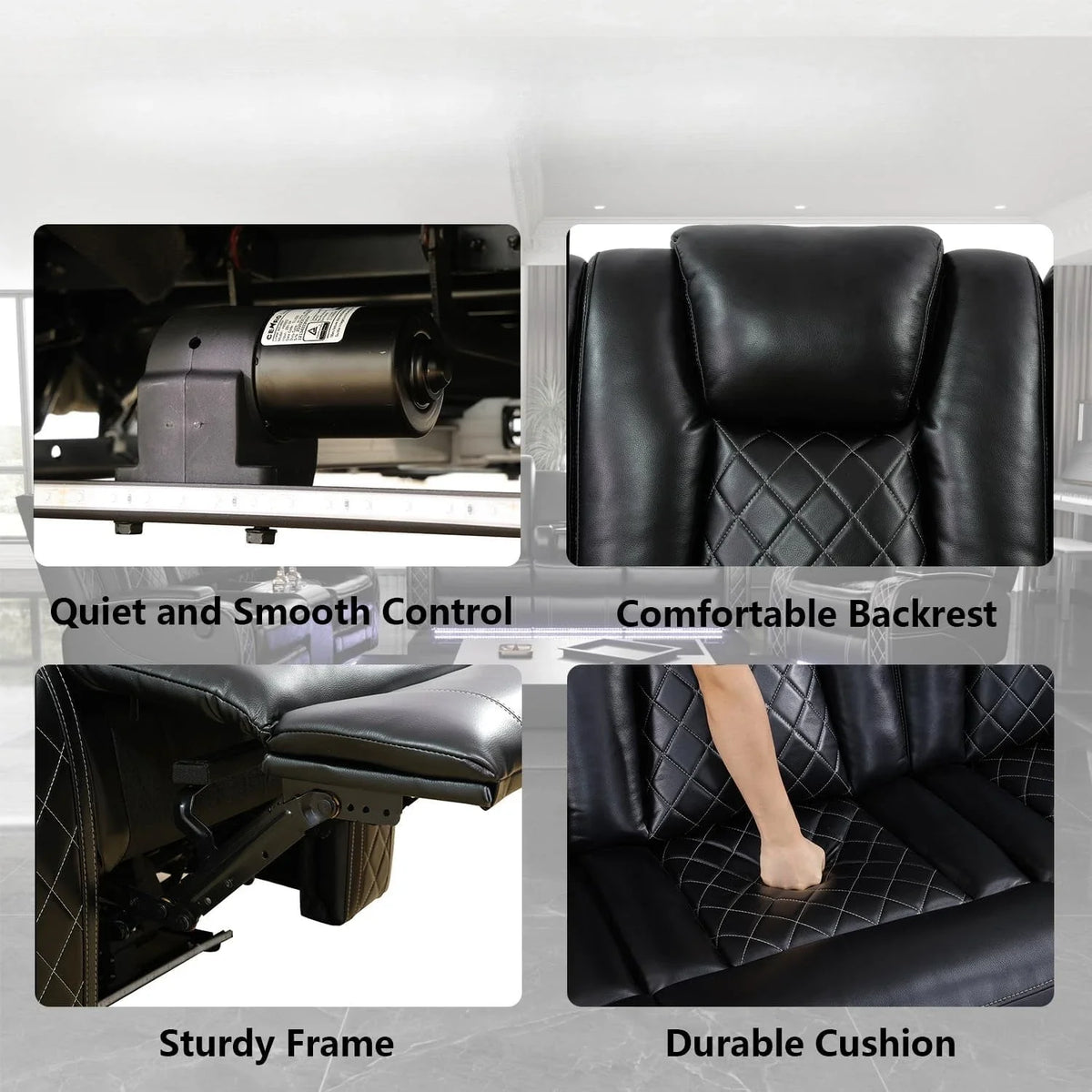 Power Recliner Sofa Set with LED Light for Living Room Furniture，Black Leather Reclining Sofa and Loveseat Set 3 Seater Sofa