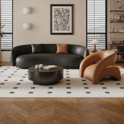 small apartment curved beauty salon Internet celebrity clothing store, rest area negotiation, black leather sofa