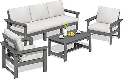 HDPE Patio Conversation Set, 6-Piece Sectional Outdoor Furniture Set, All Weather Outdoor Couch Set Patio Furniture Set for Dec