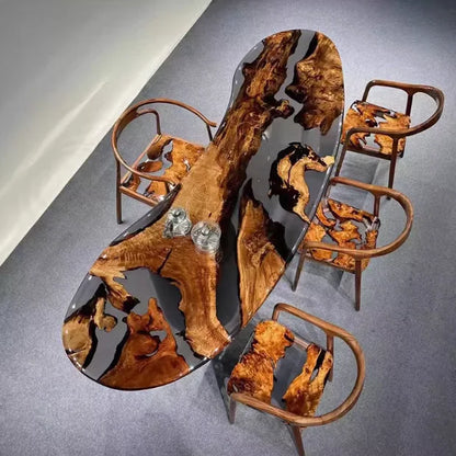 Walnut Kitchen Home Furniture Factory Direct Cafe Coffee Solid Restaurant River Epoxy Dining Table