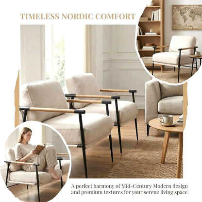 Beige Chenille Accent Chair Modern Living Room Chair with Metal Legs Armchair Lounge Chairs Upholstered Comfy, Customized