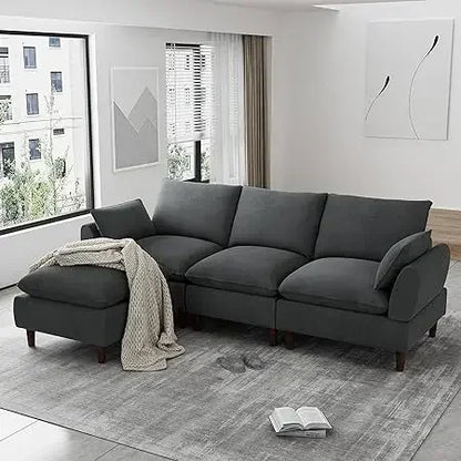 #For L-Shaped Modular Sectional Sofa, 3-Seater Comfy Cloud Couch with Ottoman/Chaise & 5 Pillows for Living Room Bedroom&
