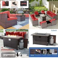 [New Arrival!Free Shipping!]"13-piece outdoor patio furniture set with 43-inch 55,000 btu gas propane fire pit table and wicker