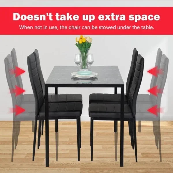 Dining Table and Chairs Set,Modern Rectangular Marble Table top with 4 Chairs PU Leather for Dining Room
