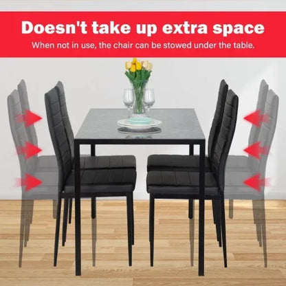 Dining Table and Chairs Set,Modern Rectangular Marble Table top with 4 Chairs PU Leather for Dining Room