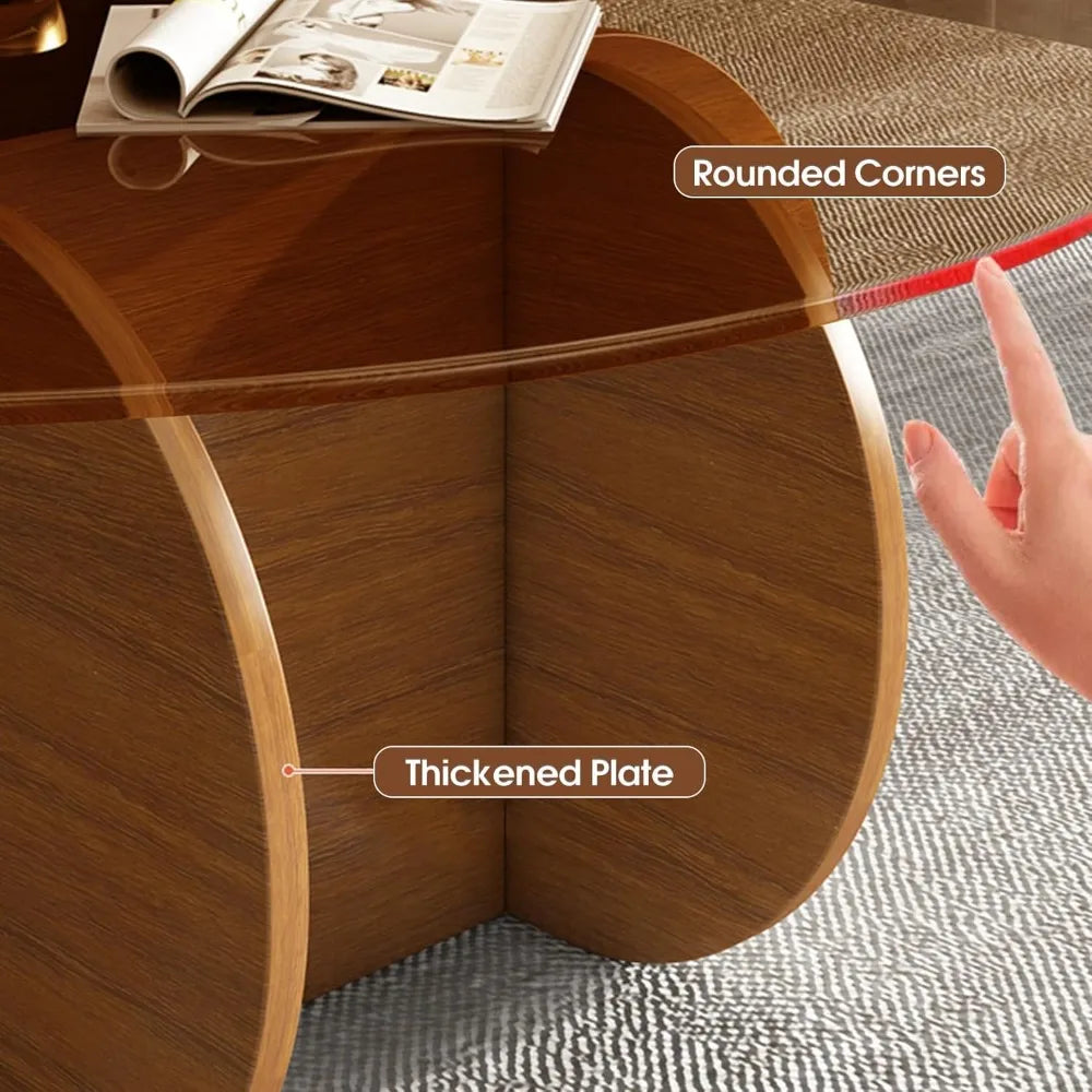 Table basse ronde moderne en verre avec pieds en bois, plateau trempé de 31,5 pouces pour les petits espaces du salon