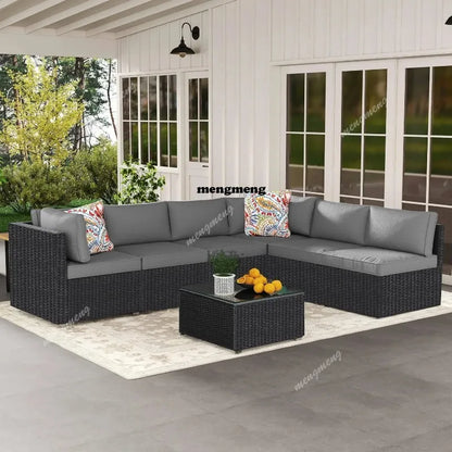7-Piece Outdoor Patio Furniture Set, Outdoor Couch - Handwoven All-Weather Rattan & 4” Thick Waterproof Cushions,, Customized