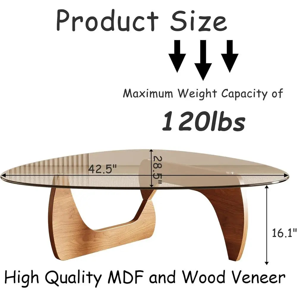 Table basse, plateau en verre trempé 42,5 x 28,5 x 16,1, couleur bois naturel
