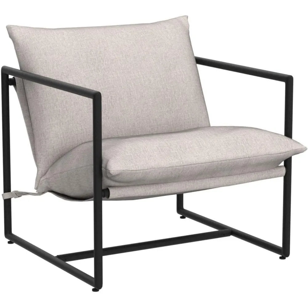 Sling Accent Chair, Metal Framed Armchair with Shredded Foam Cushioning, Oatmeal