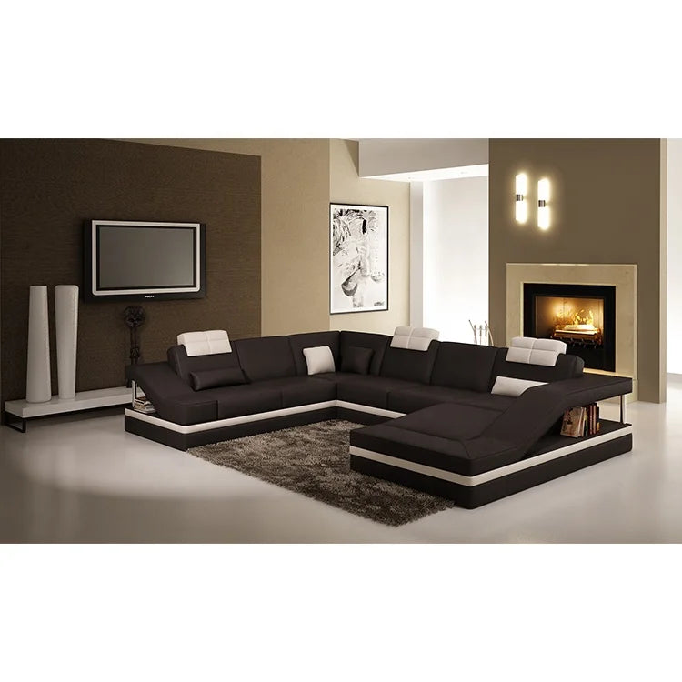 Modern Luxury Black Eco-pure Leather Italian Recliner Sofa Set Furniture Modular Sofa in Leather